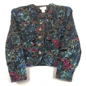 VINTAGE Quilted Velvet Floral Jacket Medium Boho 80's #93